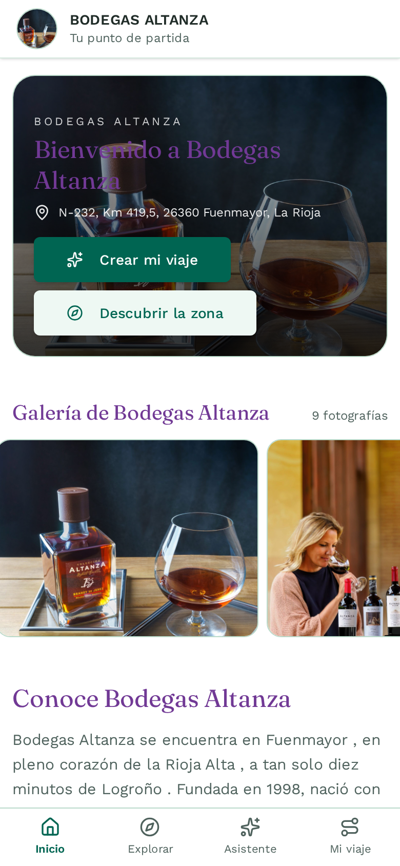 Travel Planner de Bodegas Altanza en móvil